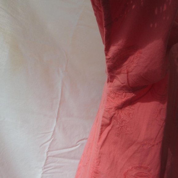 Tunic Top Blouse Size L LARGE XCVI Coral Gauzy Cotton Crochet Hem Embroidered - Picture 7 of 8